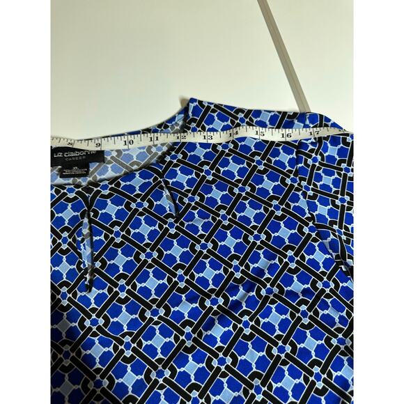 Women Ladies XL blue abstract floral blouse Liz Claiborne top shirt work office - Picture 9 of 12